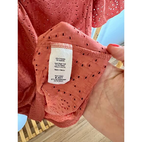 W5 Pink Smocked Eyelet Top - Picture 3 of 7